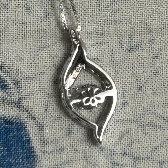 925 Silver Crystal Pendant Necklace Infinity Symbol Teardrop/Eye Shape 18" Chain - Picture 9 of 16